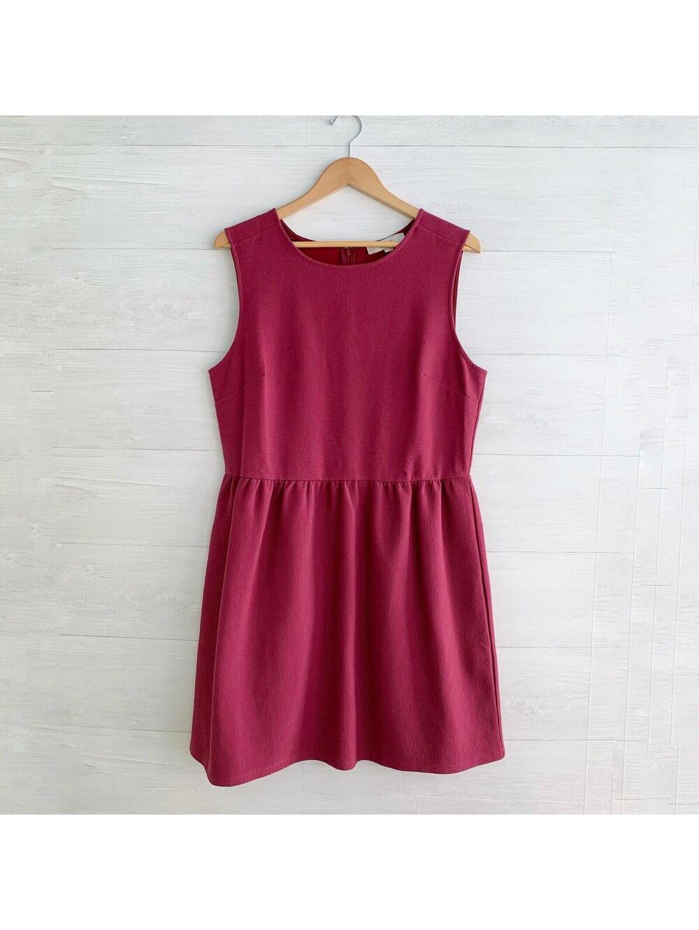 NWT LOFT Mauve Rose Ribbed Knit Sleeveless Fit Flare Dress Size 14